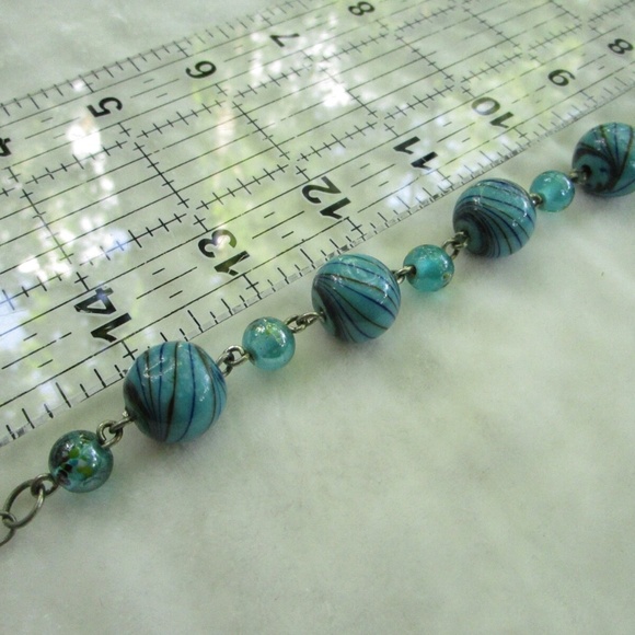 2 glass bead necklaces in green, 1 millefiori, 1 modern, wear or repurpose - Picture 9 of 10